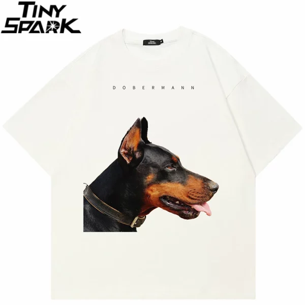 Doberman Animal Graphic Casual White Tshirt