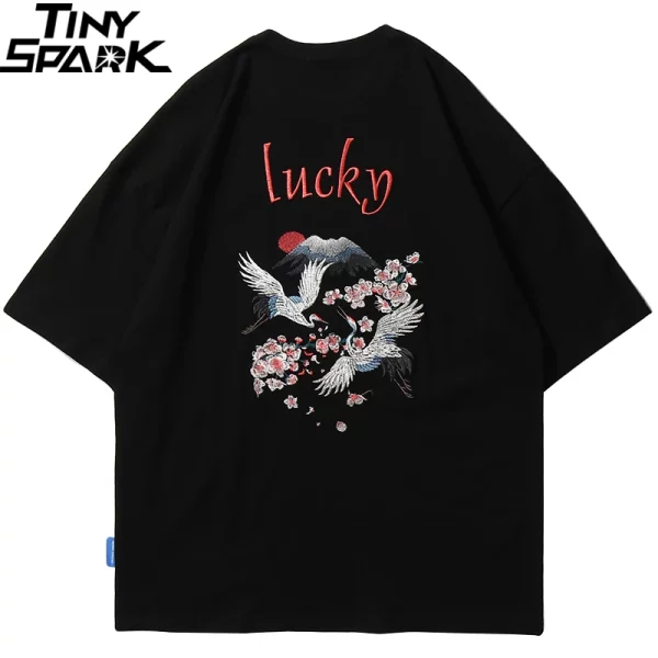 Embroidered Crane Sakura T-Shirt