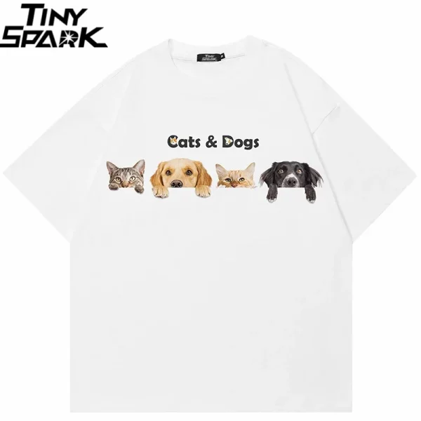 Dogs Cats Graphic Unisex Casual White Tshirt