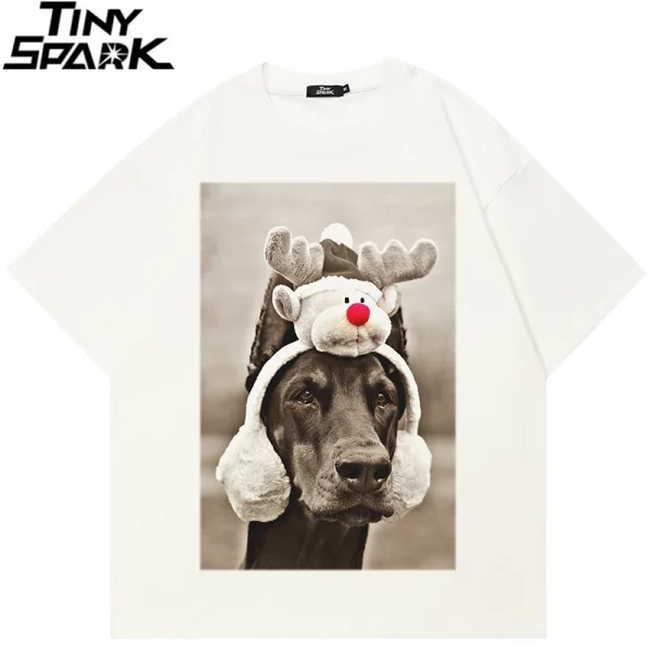 Funny Doberman Dog Graphic Casual Beige White Tshirt