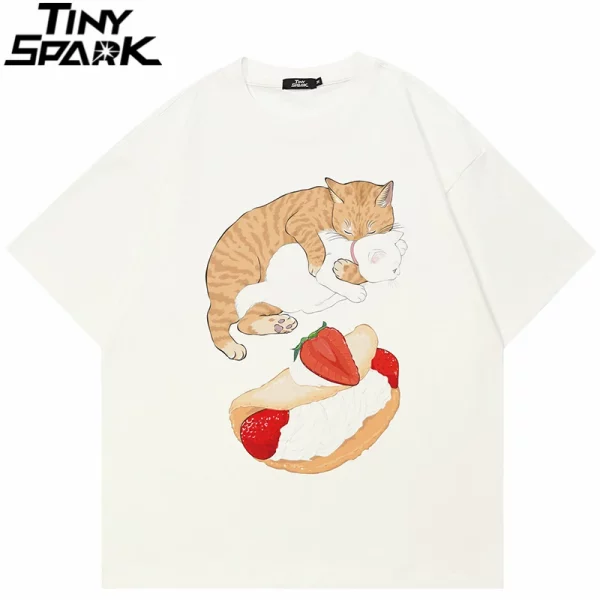 Funny Cat Strawberry Graphic T-Shirt