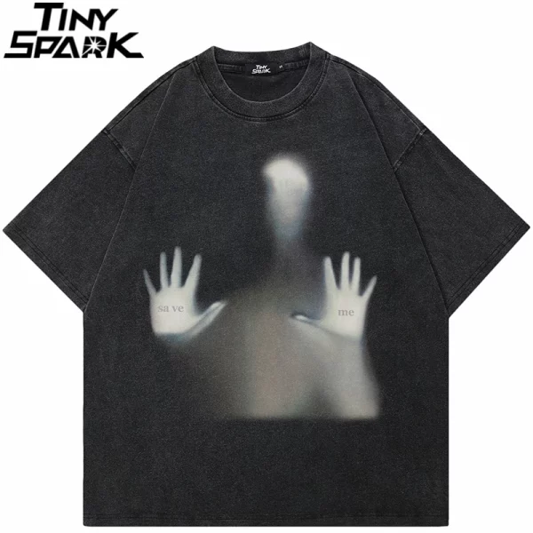Streetwear SOS Save Me Human Shadow Graphic T Shirt