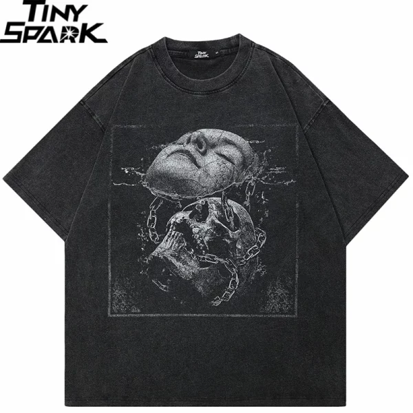 Retro Cracked Skull T-Shirt Black