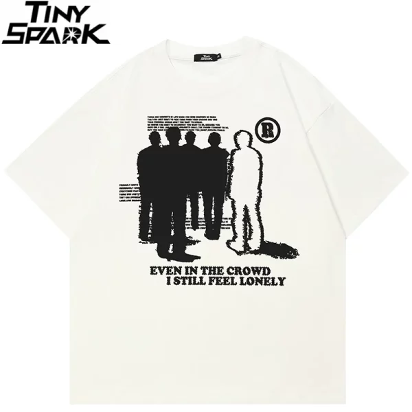Shadow Graphic Casual Beige White Tshirt