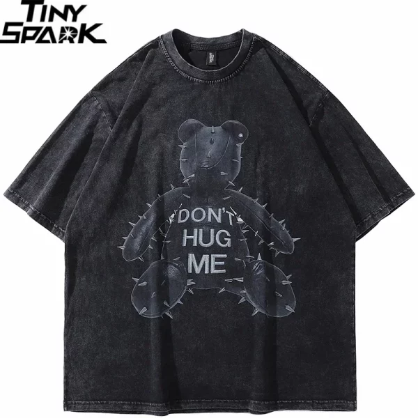 Washed Black Barbed Bear Graphic T Shirt