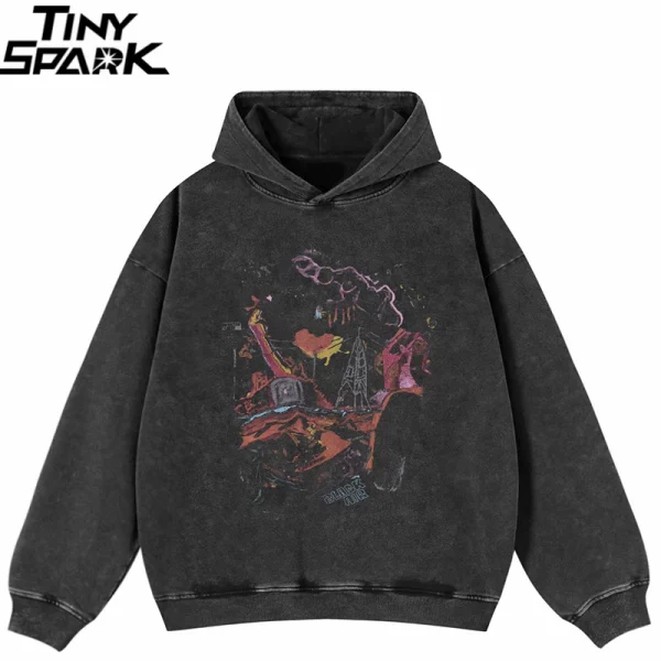 Washed Black Hipster Hoodie