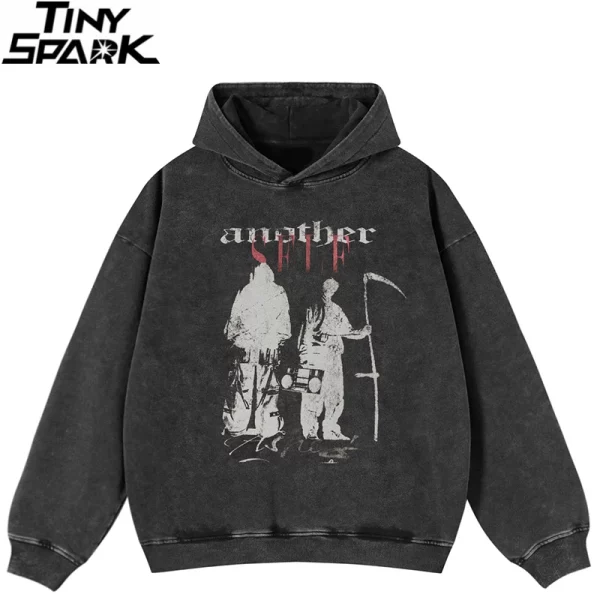 Another Self Graphic Washed Black Hooded Pullover