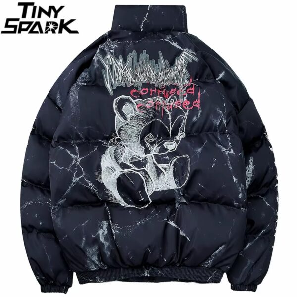 Confused Bear Print Padded Parka Jacket