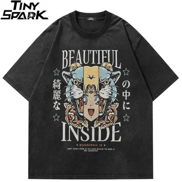Split Tiger Anime Girl Graphic T-Shirt