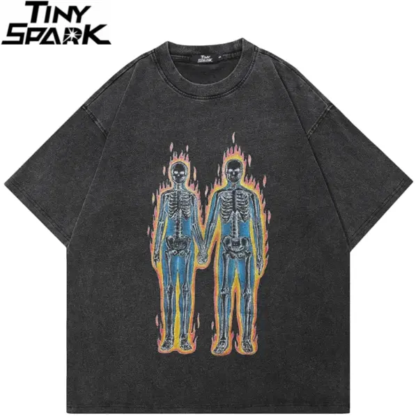 Flaming Skeleton Duo Graphic T-Shirt