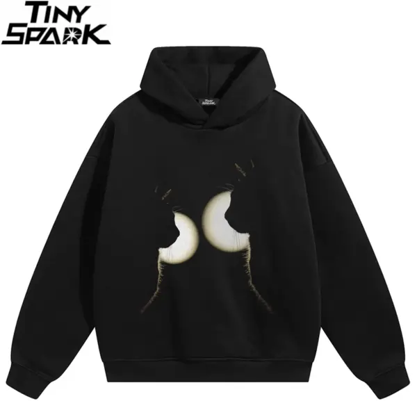Black Night Cats Graphic Pullover Hoodie