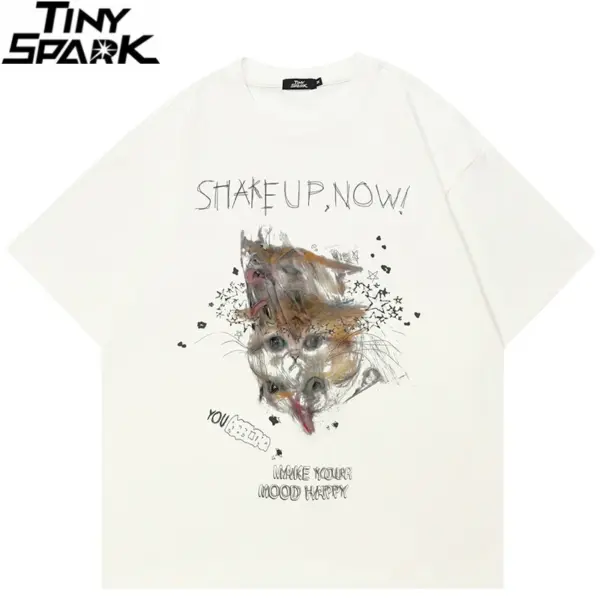 Shaking Cat Graphic Print T-Shirt
