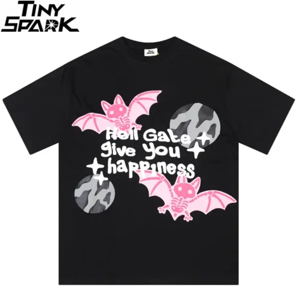 Bat Skeleton Hell Gate Print T-Shirt