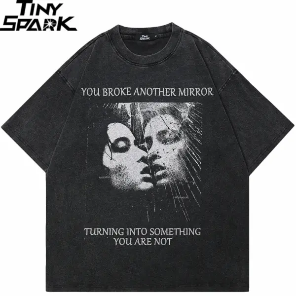 Washed Black Broken Mirror Graphic T-Shirt