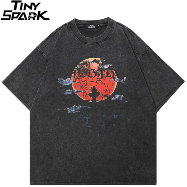 Washed Anime Sun Graphic T-Shirt