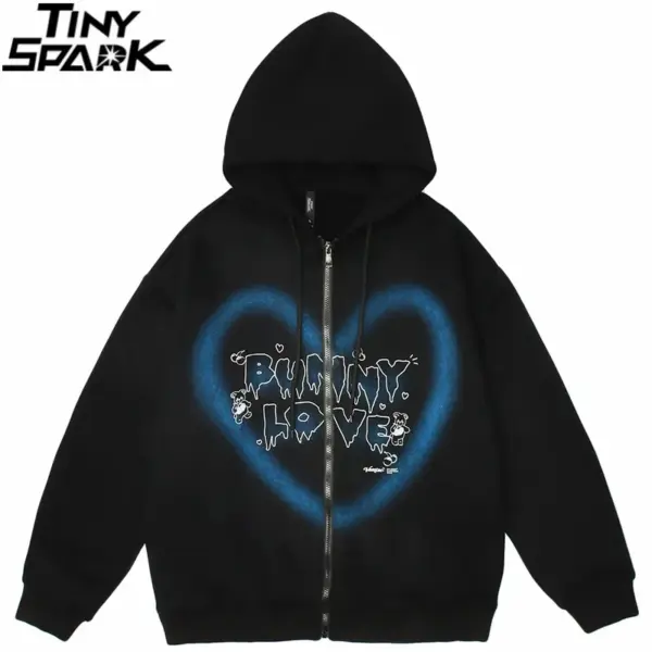 Blue Heart Bunny Love Zip-Up Hoodie