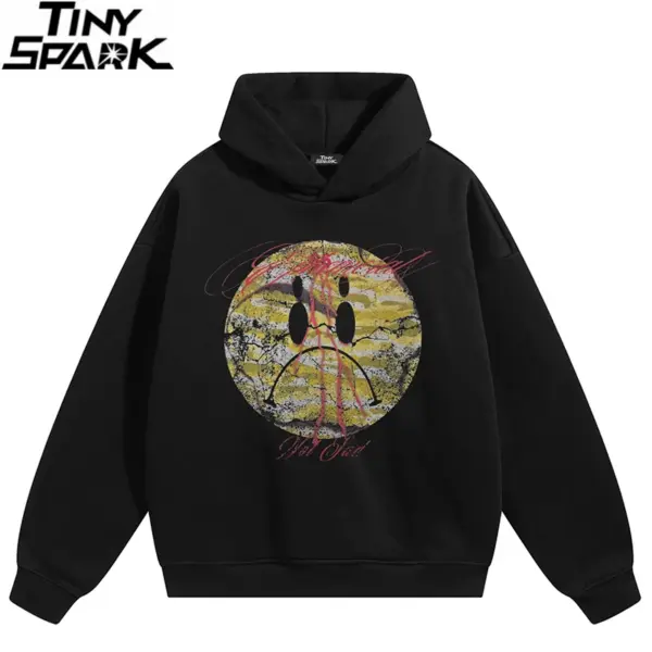 Distressed Frown Graphic Pullover Hoodie