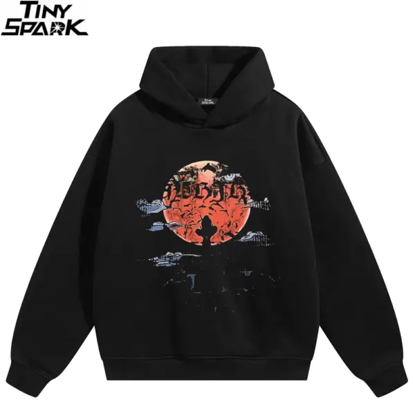 Red Moon Shadow Figure Graphic Hoodie