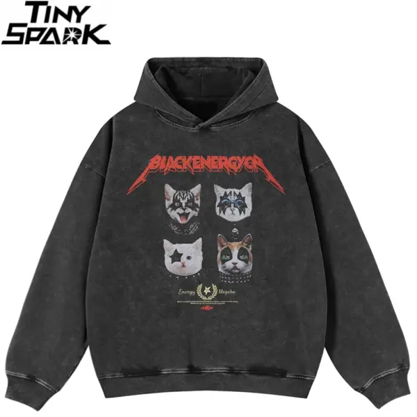 Black Energy Cat Faces Graphic Hoodie