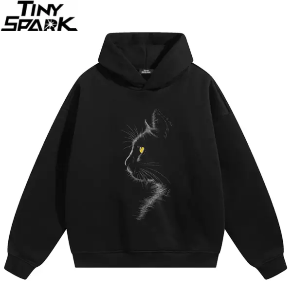 Gazing Cat Graphic Pullover Hoodie