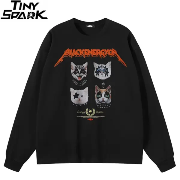 Black Energy Edgy Cat Faces Graphic Sweatshirt