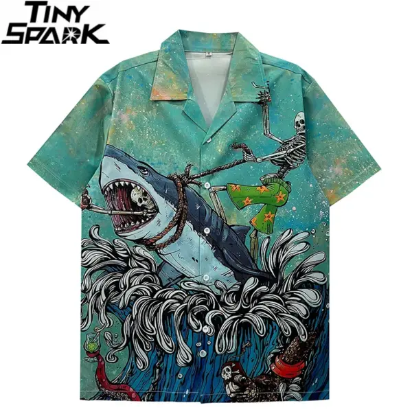 Skeleton Riding Shark Graphic Shirt