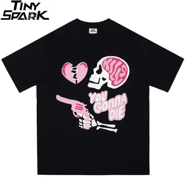 Broken Heart and Skull Graphic Print T-Shirt