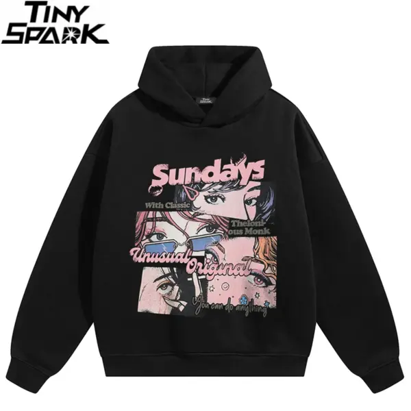 Retro Anime Eye Graphic Pullover Hoodie